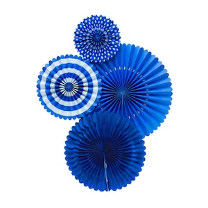 Blue White Pinwheel Set Large Party Backdrop Hanging Paper Fans Baby Shower Boy First Birthday Wedding Nursery Decoration Rosettes