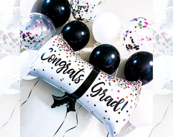 Graduation Party Decoration Congrats Grad Balloon Bundle Black White Star Confetti Holographic Balloon Class 2026 Party College Graduation