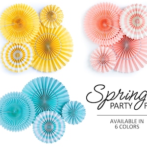 Pastel Paper Fan Set Yellow Blue Pink Polka Dot Striped Hanging Pinwheels Spring Easter Backdrop Garden Picnic Birthday Decoration