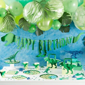 Happy Birthday Banner Green Dinosaur Garland T-rex Dino Jurassic Fun Party Theme Boys Birthday Baby Shower Bunting Roar Decoration image 3