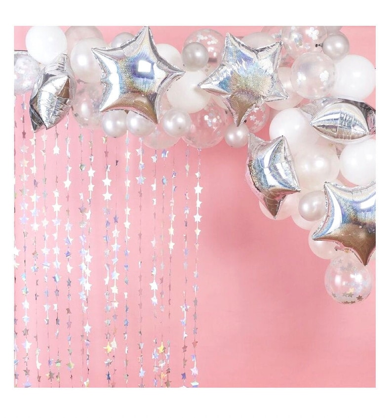Star Balloon Garland Silver Large Backdrop Star Curtain DIY Etsy