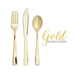 Gold Cutlery Set Fork Spoon Knives Elegant Disposable Silverware Party Utensils Bridal Shower Wedding Engagement Birthday New Year Supply