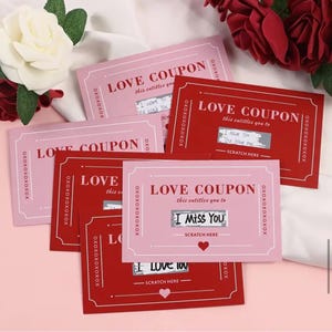 Bons d'achat LOVE Coupon à gratter Devinez quel cadeau pour un rendez-vous amoureux Saint-Valentin Anniversaire Jeton surprise d'anniversaire Billet cadeau