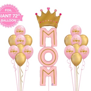 Globo con la palabra MAMÁ, elegante, dorado y rosa, para decoración de fiestas, globo gigante con forma de corona con letras de aluminio, mamá, reina, feliz día de la madre