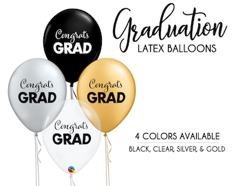 Congrats Grad Balloons SCHOOL COLORS Gold Black Silver Clear Congratulations College High School Class 2023 Decoration Party Supply
