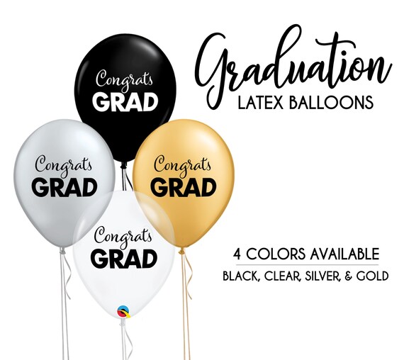 Congrats Grad Balloons School Colors Gold Black Silver Elegant Stylish Graduation Event Decoration College High School Party Supply Il_570xn