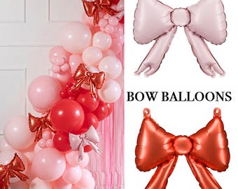 Lindos globos con lazo en rosa o rojo para la habitación de la bebé niña, decoración colgante coqueta para niñas, accesorio para fotos, lazo para despedida de soltera.