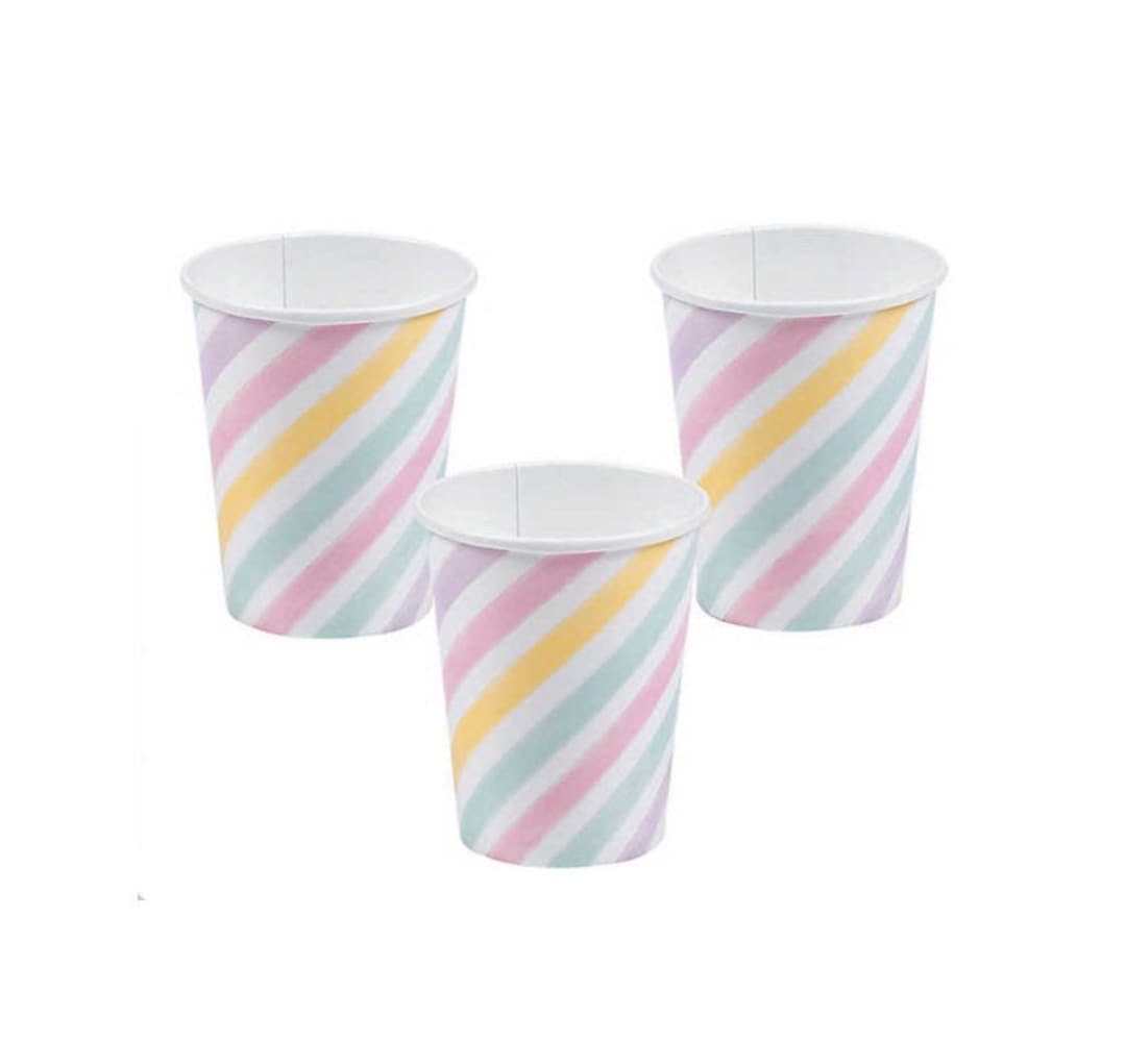 Rainbow Paper Cup Striped Multicolor Pastel Baby Bridal Shower Fiesta ...