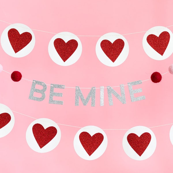 Be Mine Hearts Garland Valentine’s Day Decoration Cute Romantic Bunting Anniversary Wedding Decoration Red White Glitter Love Burlap Banner