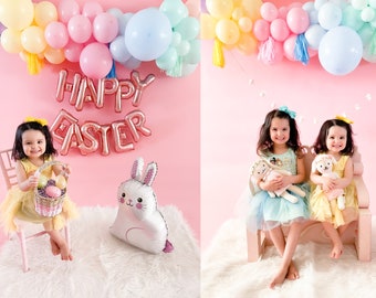 Easter Balloon Garland with Bunny Decoration Pastel Macaron Bright Rainbow Egg Hunt Backdrop Spring Kids Birthday Party Supply