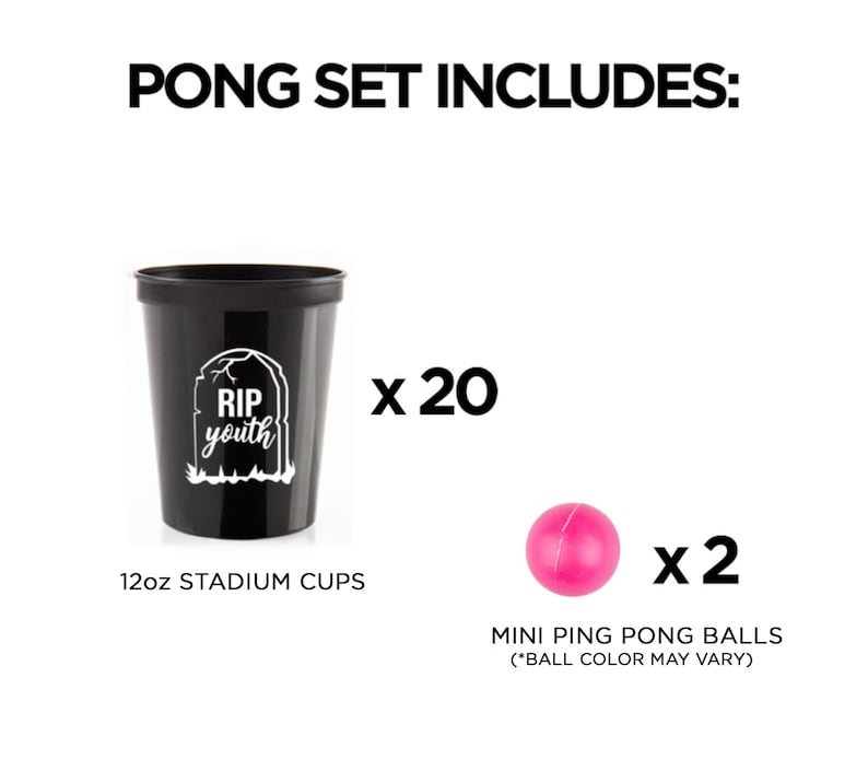 Birthday Pong Set RIP Youth Black Plastic Cups and Pink Ball Party Entertainment Drinking Game Adults 30 40 50 60 Birthday Supply image 4