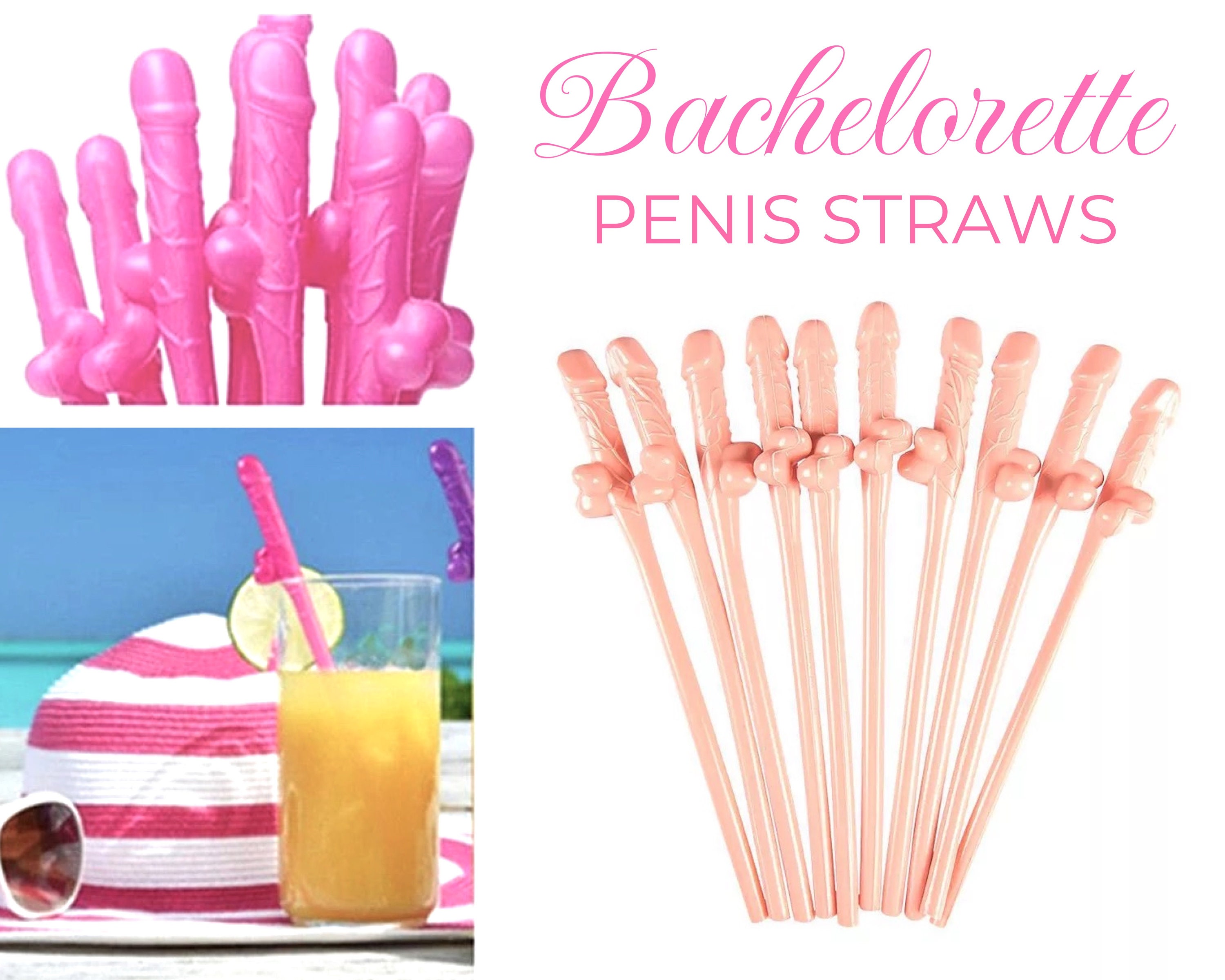 Penis Straws Pink or Natural Silly Willy Bridal Bash Shower Bachelorette  Funny Adult Rude Naughty Dick Straws Girls Night Party Supply 