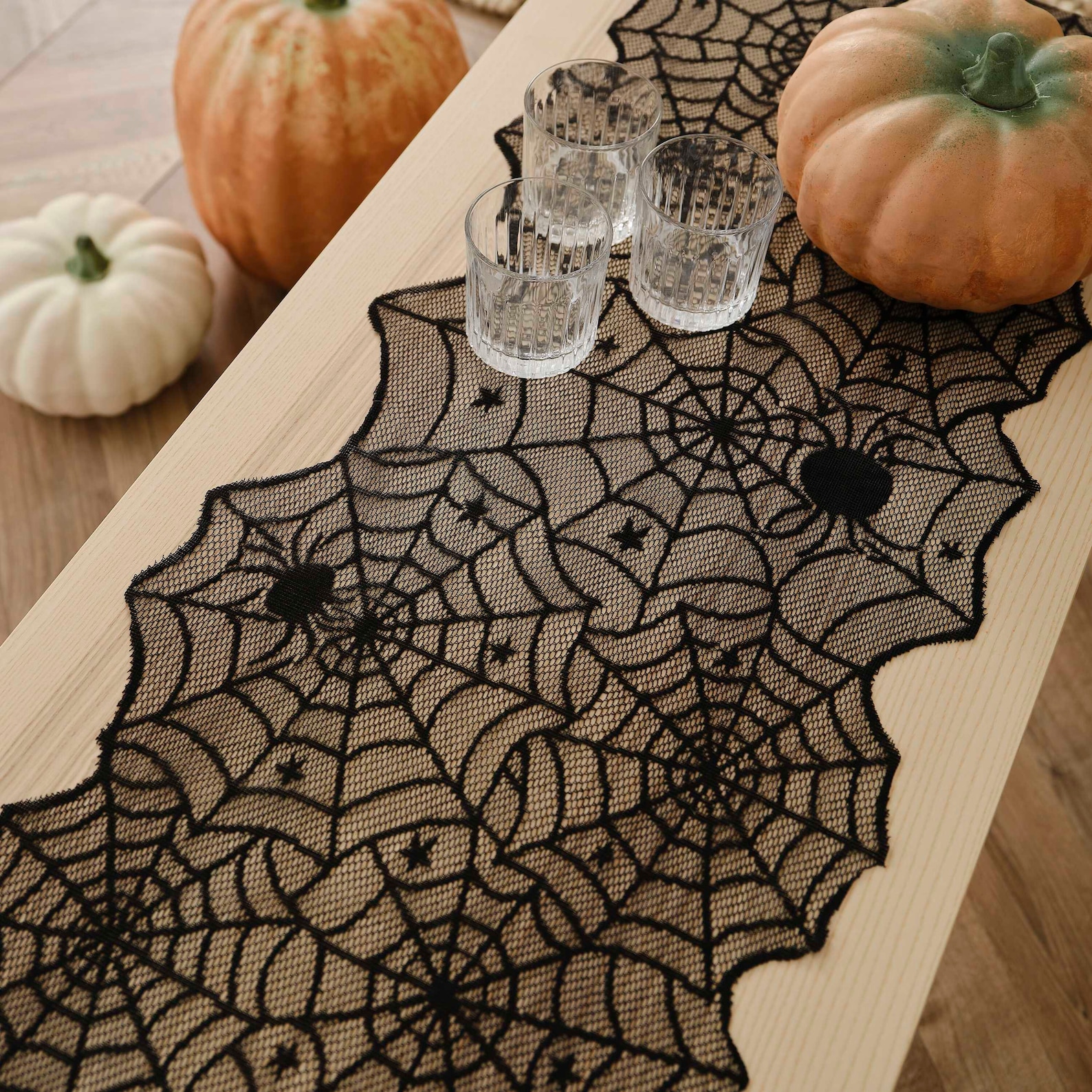 Spider Web Table Runner from Lace Fabric Black Gothic Spooky Witchy Cobweb Tablecloth Linen Halloween Party Decoration Haunted House