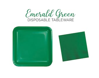 Dark Green Tableware Paper Napkins Plates Party Supply Kids Birthday School Emerald Color Forest Tropical Dinosaur Theme Mix Match