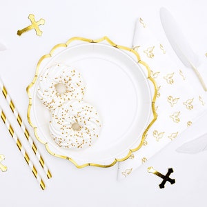 White Gold Christening Baby Shower Plates White Paper Plates with Gold Rim Disposable Tableware Dessert Wedding Celebration Table Setting