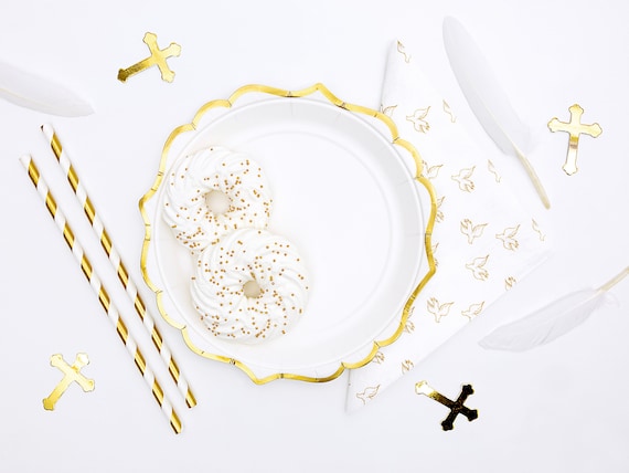White Gold Christening Baby Shower Plates White Paper Plates With