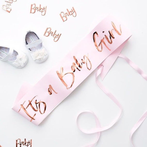 It's a Baby Girl Pink Sash Baby Shower Mommy To Be Gender Reveal Pregnancy Announcement Ribbon Metallic Rose Gold Foil Il_570xn