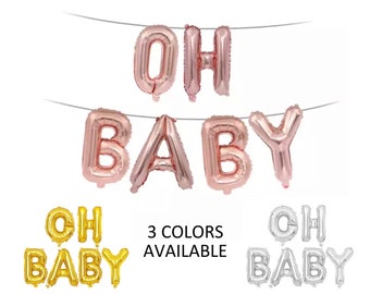 Oh Baby Balloon Banner para niña o niño Rose Gold Silver Bautismo Bautizo Baby Shower Género Reveal Cumpleaños Colgando Decoración de fiesta