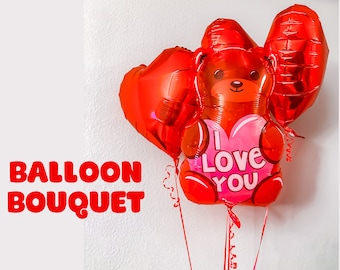 Bear Bouquet VALENTINE’S DAY BALLOON Bundle Red Romantic I Love You Party Supply Decoration Gift Idea for Her Galentine’s Day Proposal