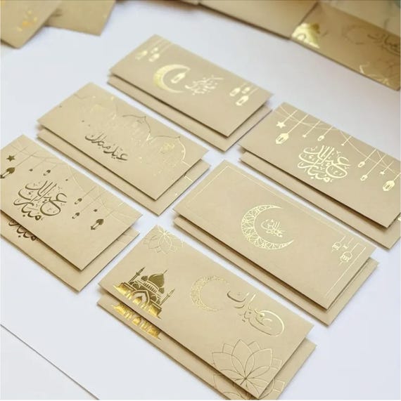 Eid Money Envelopes Metallic Gold Ramadan Gift Giving for Kids Family Cash Pocket Gift Card Ticket Holder Islamic Muslim Holiday