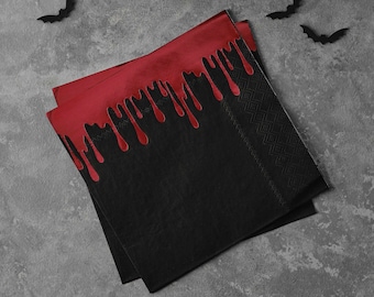 Halloween Napkins Black with Blood Drip Creepy Horror Murder Scene Crime Spooky Bloody Tableware Luncheon Main Course Tissues Party Supply