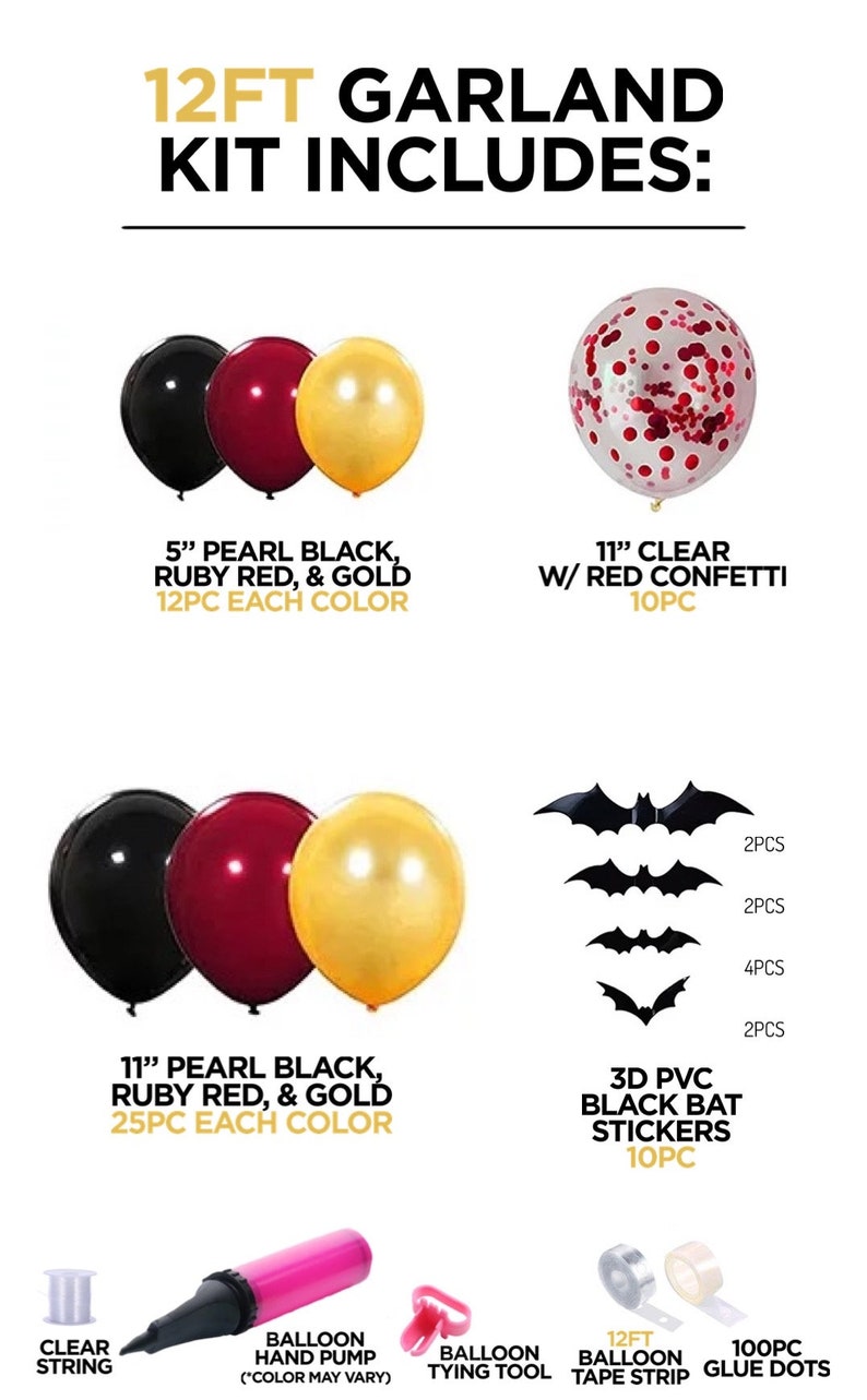 Halloween Arch Black Bats Blood Red Gold Black Confetti Balloon Bundle Horror Sinister Halloween DIY Garland Scary Party Decoration image 9