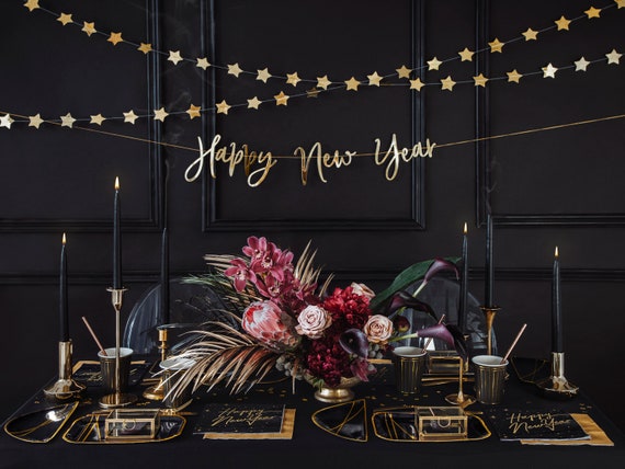 Happy New Year Garland Gold Script Text Banner 2022 Wall Decoration Sign Holiday Festive Simple Elegant Bunting Photo Backdrop Il_570xn