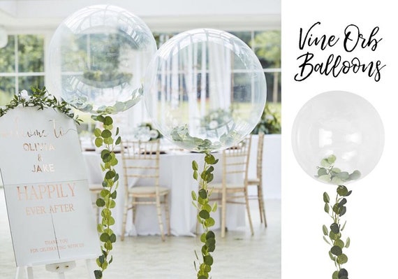 Clear Wedding Balloon Filled with Green Vine Leaves Tail Botanical Party Decoration Bubble Orb Glamorous Luxurious Balloon Faux Ivy Il_570xn