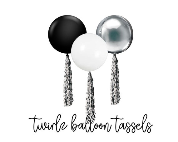 Tassel Balloon Tail Black White Silver Twirlz Curly Long Streamer Photo Prop Decoration for Wedding Birthday Graduation Christmas New Year Il_570xn