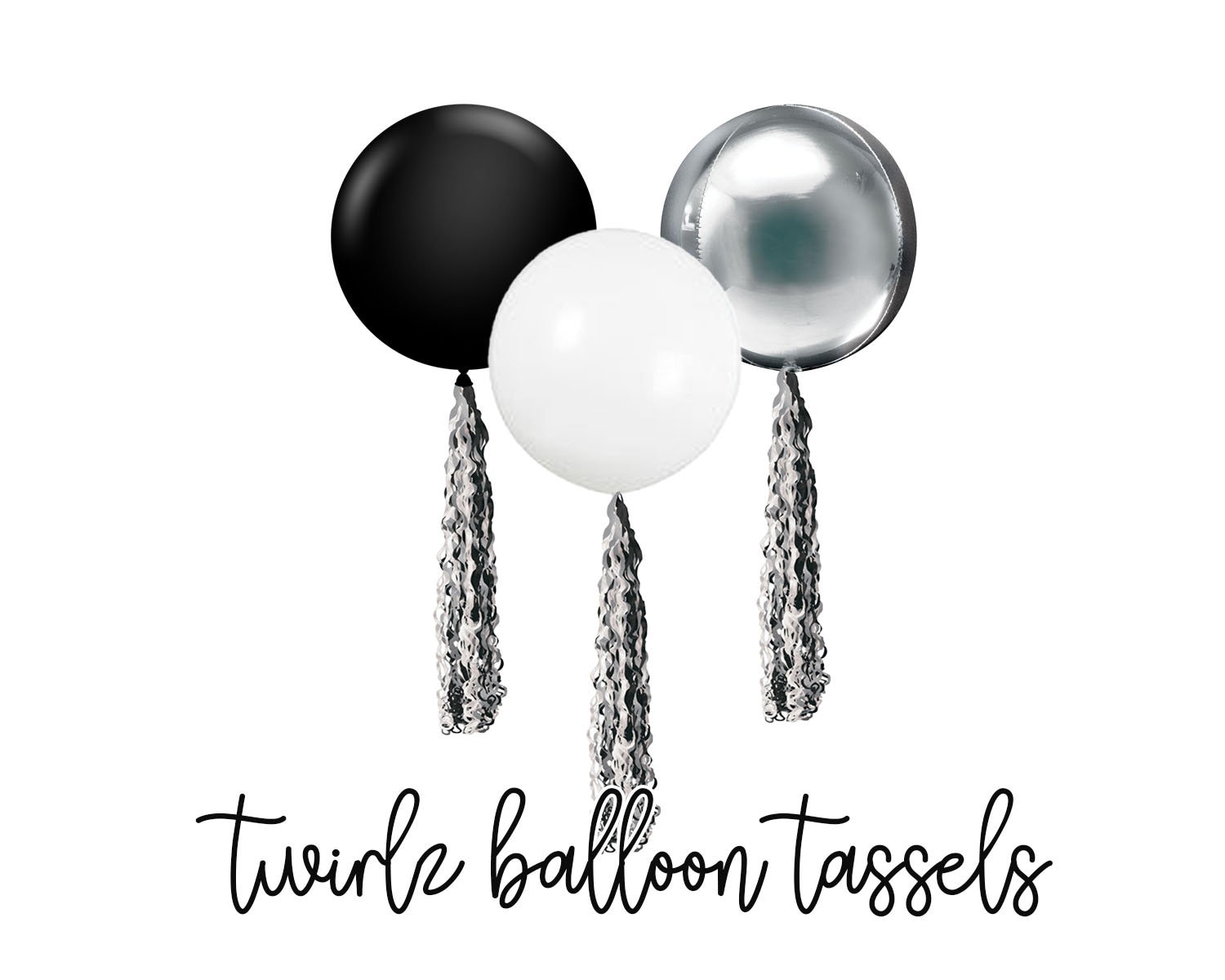 Tassel Balloon Tail Black White Silver Twirlz Curly Long Streamer