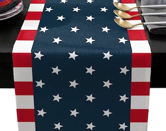 4.Juli 2019 Tischläufer Americana Dekor Leinen Leinen Canvas für Partys zum Unabhängigkeitstag
