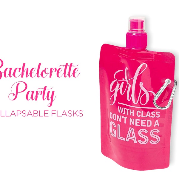 Collapsible Party Flask with Belt Clip Pink Fun Party Supply Bachelorette Bridal Shower Bash Plastic Reusable Drinkware for Wine Vodka Water