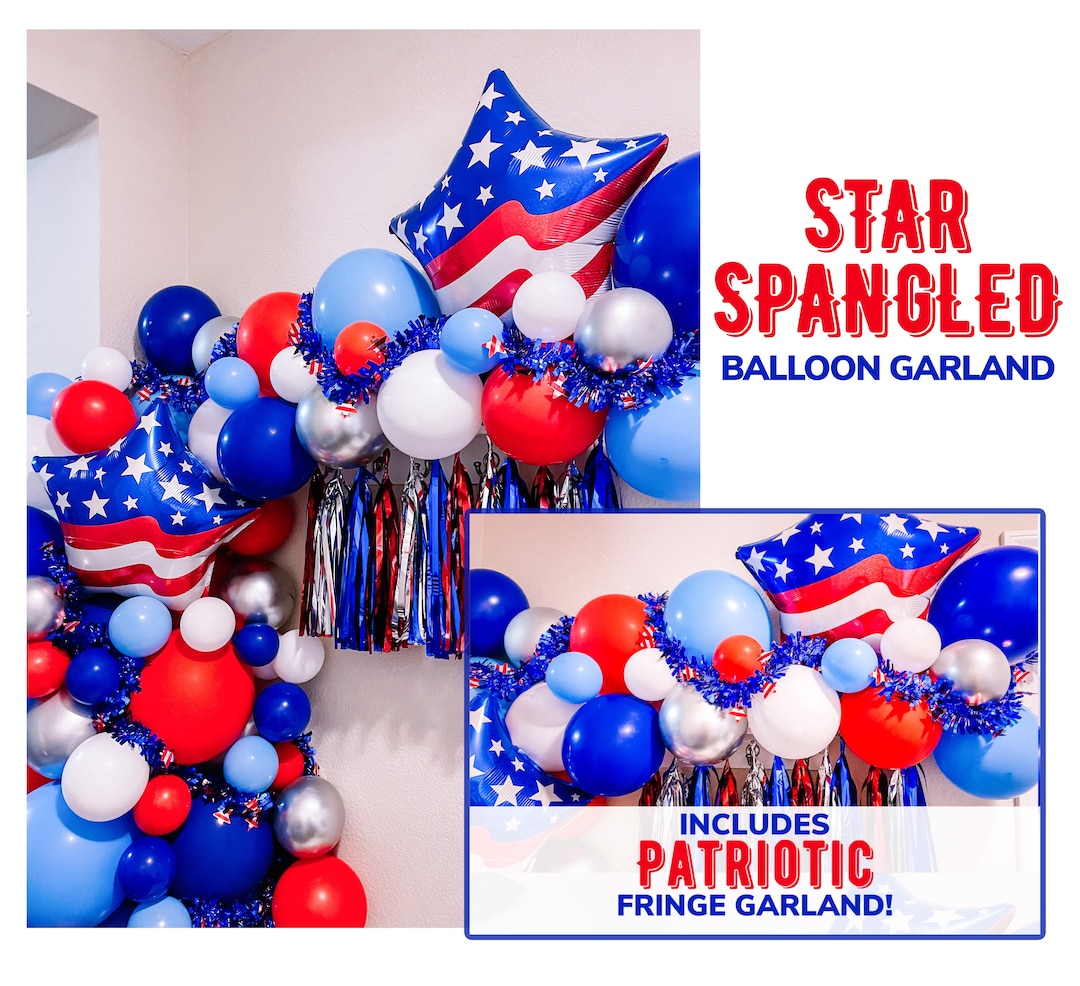 10 Pack Patriotic Star Banners 4th Of July Streamers Garland Decorations - 65Ft/180 Red Blue White Glitter Paper Star Banner Decor Independence Day