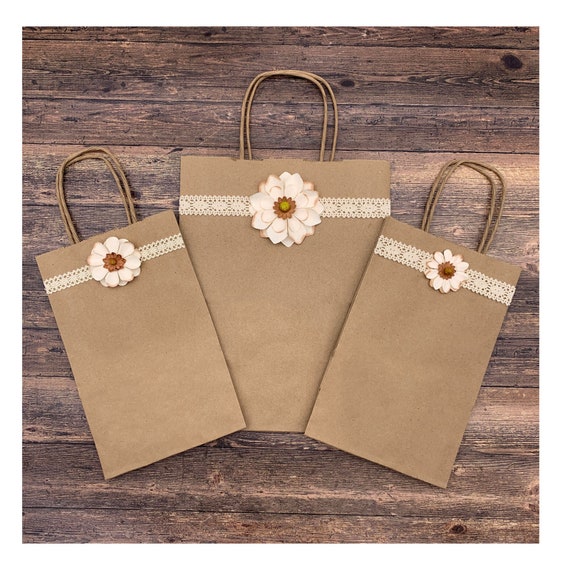 Floral Kraft Gift Bags with Handles, Floral Gift Bags for Business, Flower Kraft Bags with Handles, Brown Paper Gift Bags with Flowers Il_570xn