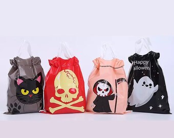 Süßes oder Saures Tasche Gruseliger Skelett-Sensenmann-Schwarze Katzen-Geist erschreckender Halloween-Kordelbeutel für Partei-Bevorzugung behandelt Süßigkeit-Süßigkeiten Geschenk