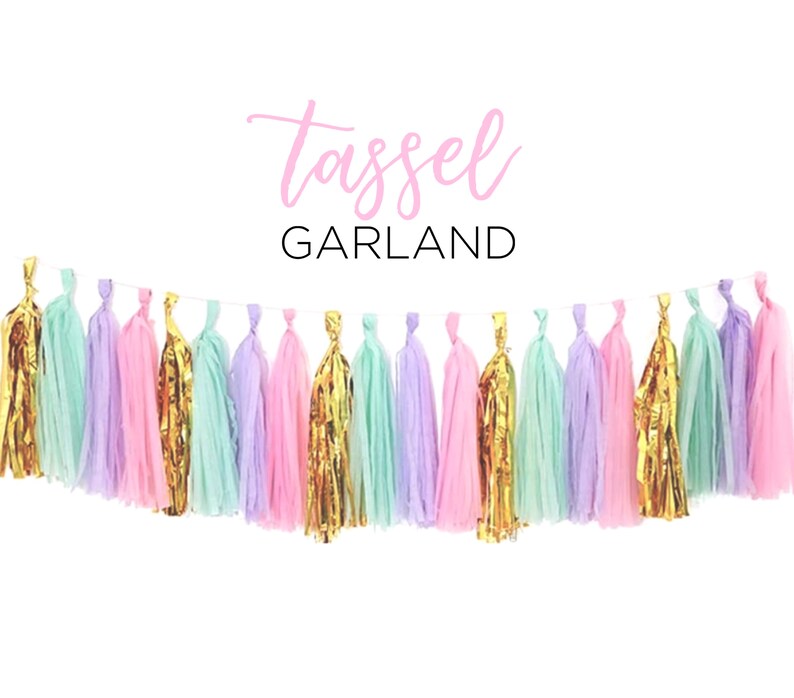 Multicolor Tassel Garland Easter Spring Decoration Gold Pink Teal Dangling Fringe Bunting Egg Hunt Porch Yard Garden Party Supply image 1