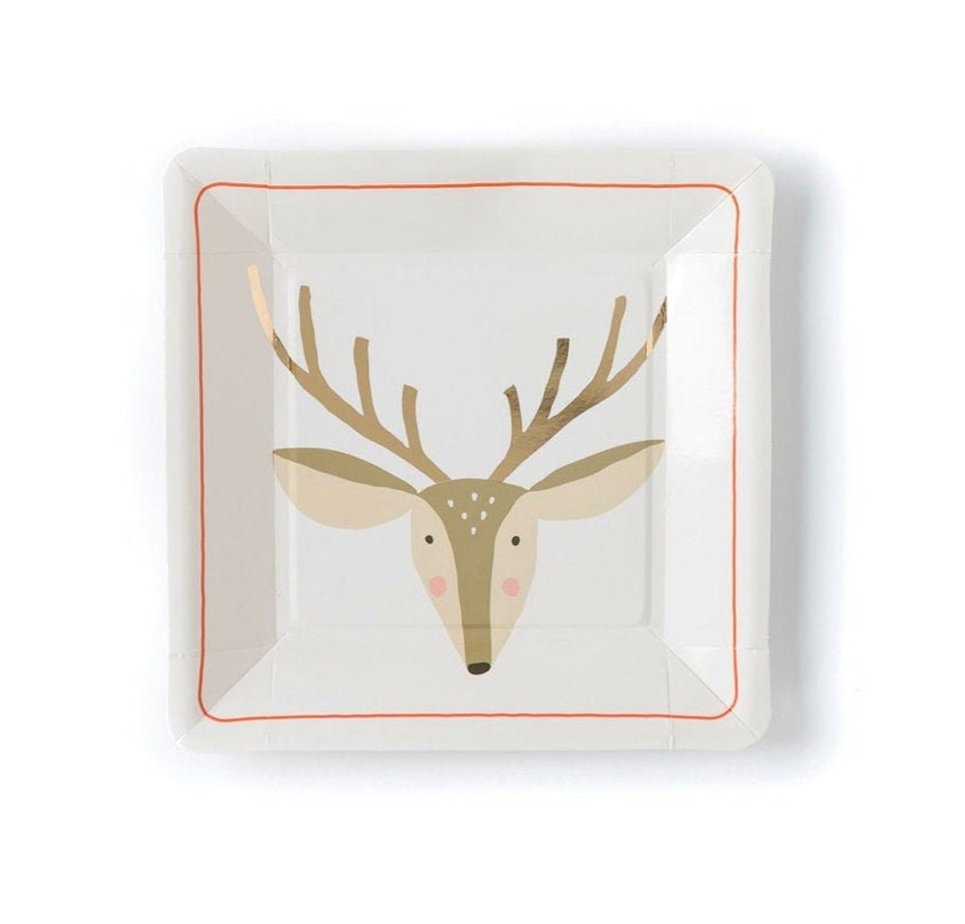 Reindeer Plate Cute Rudolph Deer Dinnerware Set Festive Lunch - Etsy