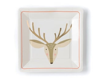 Reindeer Paper Plates Christmas Reindeer Dinnerware Holiday Party Supplies Woodland Disposable Plates Festive Winter Tableware Eco Friendly