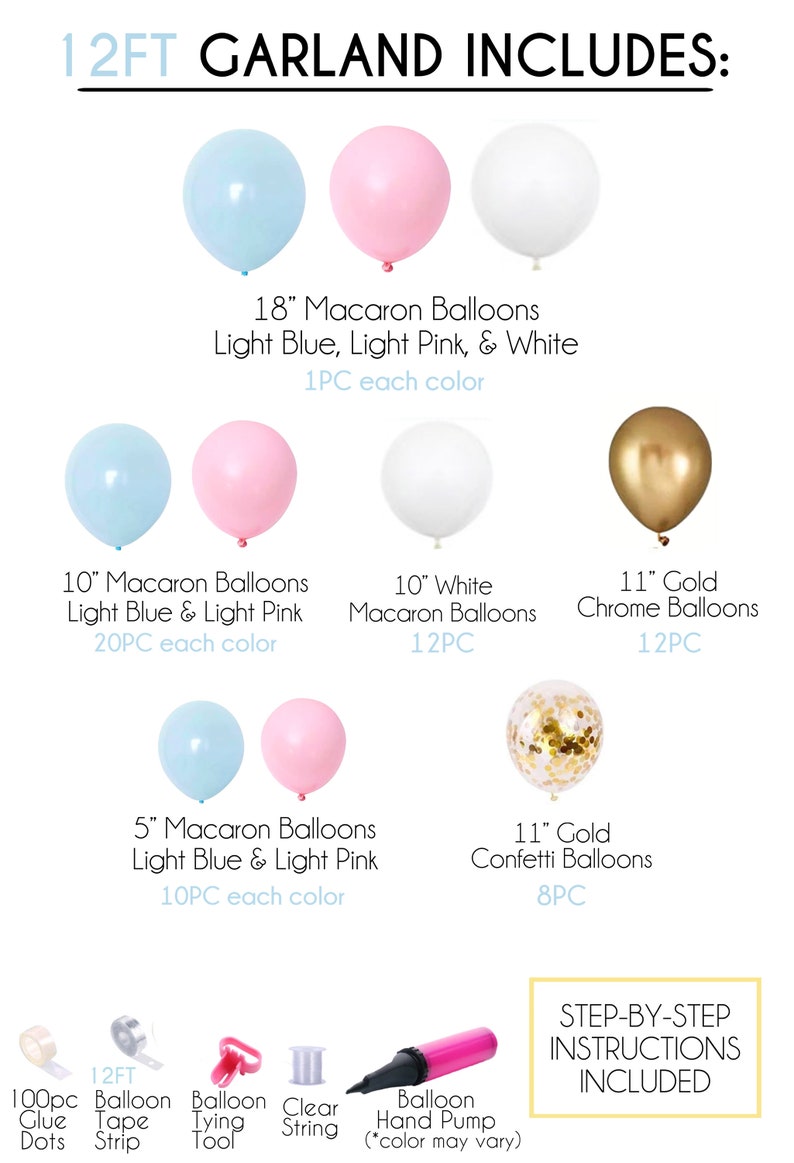 Pink Blue Balloon Bundle Large Backdrop DIY Kit Arch Gender Reveal First Birthday Baby Shower Elegant Modern Party Decoration image 5