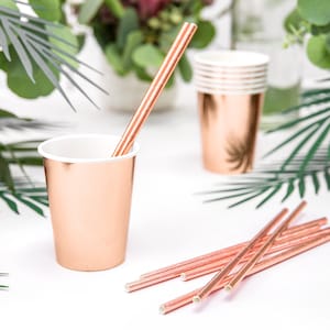 Rose Gold Paper Cup with Metallic Foil for Bridal Shower Bachelorette Wedding Engagement Girls Birthday Party Cocktail Wine Cups Tableware