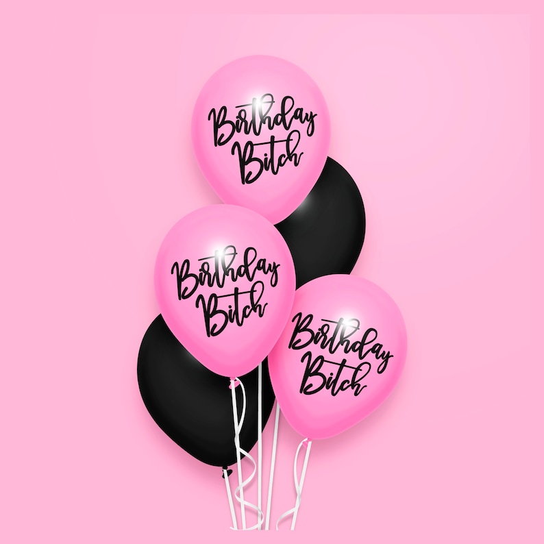 Hot Pink Birthday Bitch Balloons Set, Ribbon Party Decor, Girls Night Out, Adult, Ladies Balloons, Funny Cheeky Party Supply 