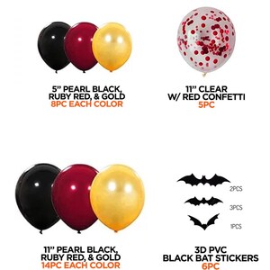 Halloween Arch Black Bats Blood Red Gold Black Confetti Balloon Bundle Horror Sinister Halloween DIY Garland Scary Party Decoration image 3