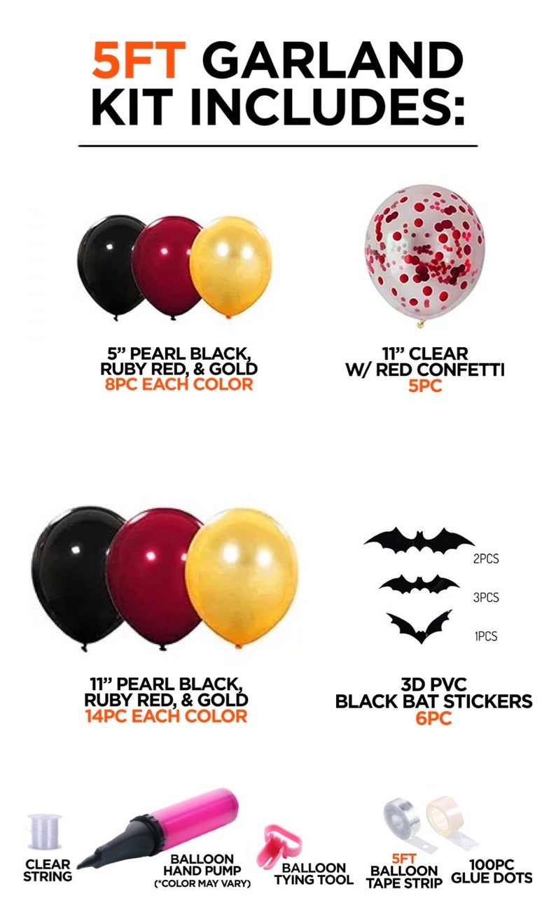 Halloween Arch Black Bats Blood Red Gold Black Confetti Balloon Bundle Horror Sinister Halloween DIY Garland Scary Party Decoration image 3