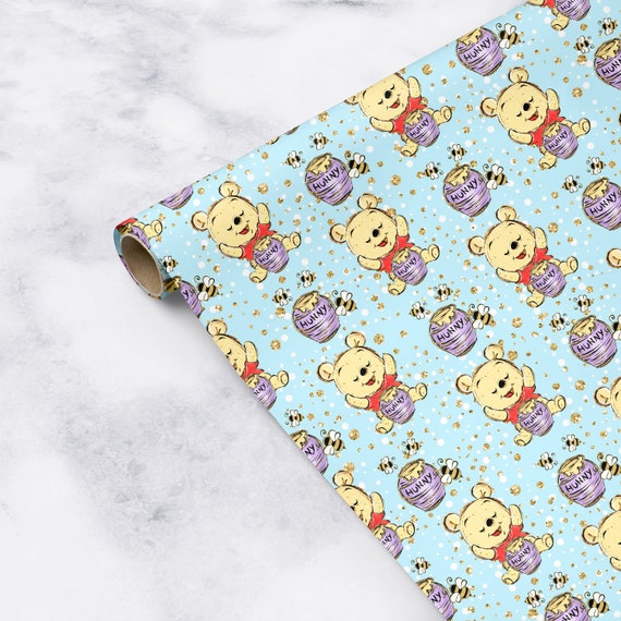 Winnie the Pooh Wrapping Paper for Baby Shower, Blue Winnie the