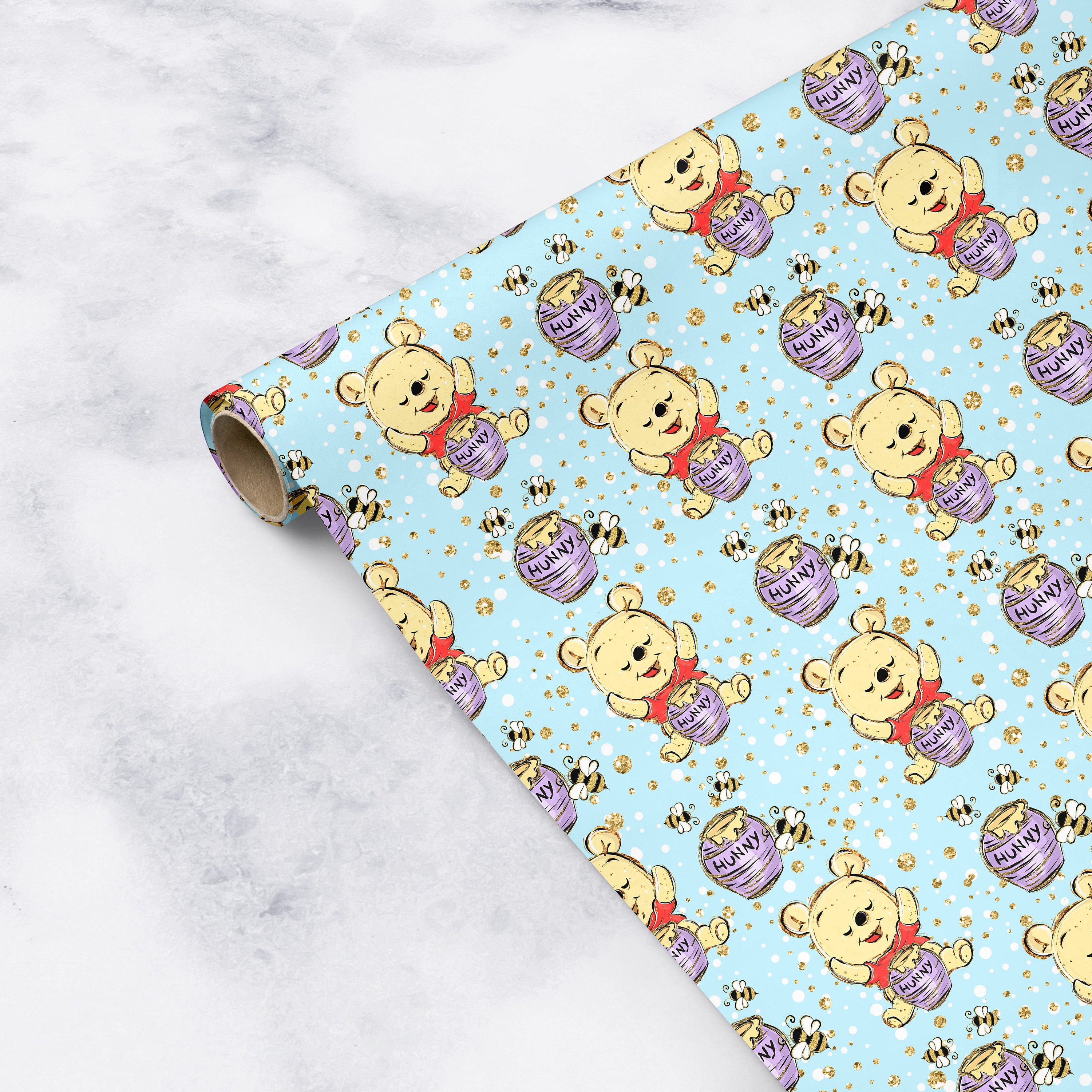 Winnie the Pooh Wrapping Paper for Baby Shower Blue Winnie Etsy