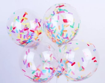 Clear Balloon with Sprinkle Confetti Multicolor Cheerful Ice Cream Donut Decoration First Birthday Baby Shower Kids Party Supply