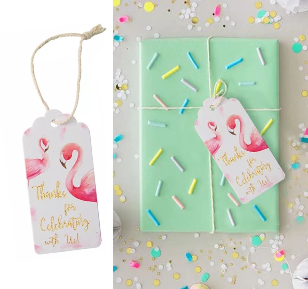 Flamingo Gift Tag PRINTED Cute Pink Thank You Favor Card Tropical ...