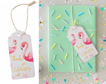 Flamingo Geschenkanhänger BEDRUCKT niedlich rosa Dankeschön Karte tropisch exotisch Baby Shower Hochzeit Verlobung Geburtstag Briefpapier Etiketten