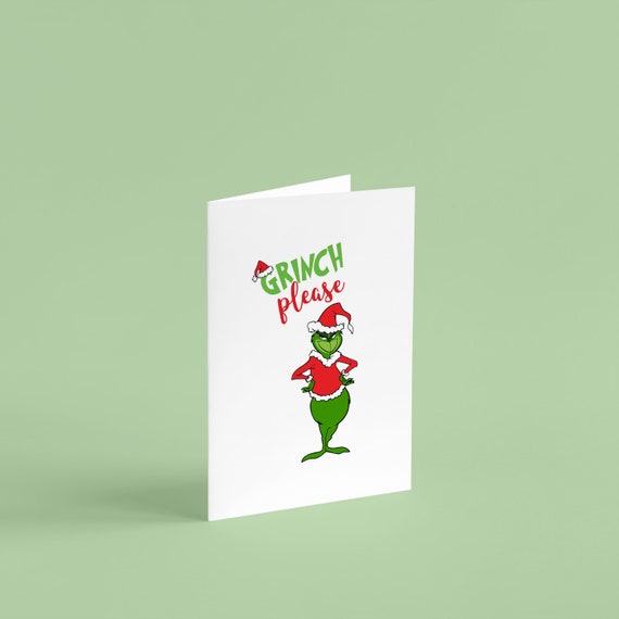 Grinch Please Greeting Card Merry Grinchmas Grumpy Fun Christmas New Year Card Holiday Season Celebration Card Blank Inside Il_570xn