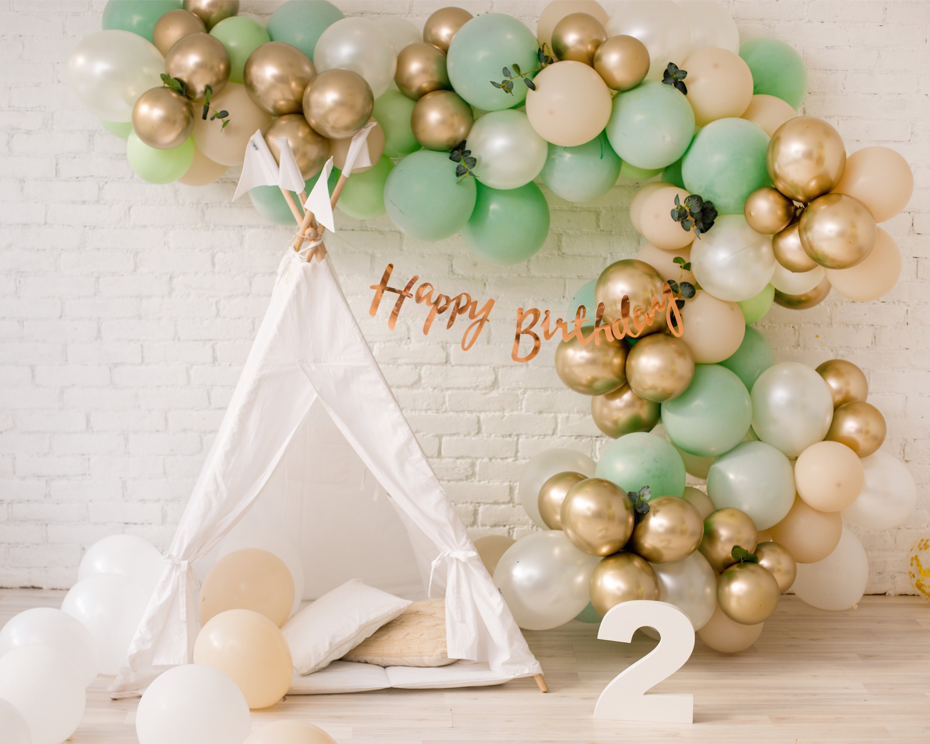 Rustic Balloon Arch Mint Blush White Gold Party Decoration Neutral Minimal Farmhouse Style Birthday Engagement Boho Wedding